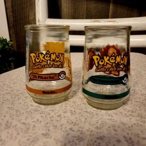 Vintage 1999 Welch's Nintendo Pokémon  Collectible Jelly Jars Pikachu&Charmander